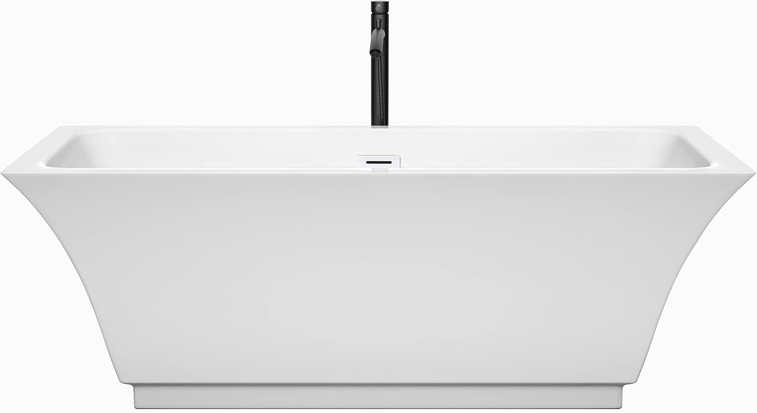 Galina 67 Inch Freestanding Bathtub in White with Shiny White Trim and Floor Mounted Faucet in Matte Black