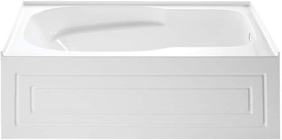 212 Main 60 Inch Aqua Eden Oriel Anti - Skid Acrylic Alcove Tub with Right Hand Drain Hole White