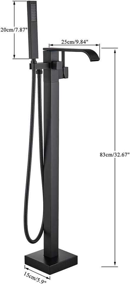 Freestanding Bathtub Faucet Matte Black Floor Mounted Tub Filler with Hand Shower Brass High Flow 360 Degree Swivel Standing Spout Mixer Taps