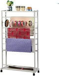 7 Tier Double-Sided Display Holder for Flower Shop Rolling Wrapping Paper/Ribbons Rack Stand Metal Uprigth Scarf Storage Organizer with Wheels Wall Mounted (White