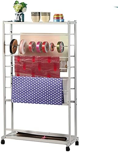 7 Tier Double-Sided Display Holder for Flower Shop Rolling Wrapping Paper/Ribbons Rack Stand Metal Uprigth Scarf Storage Organizer with Wheels Wall Mounted (White