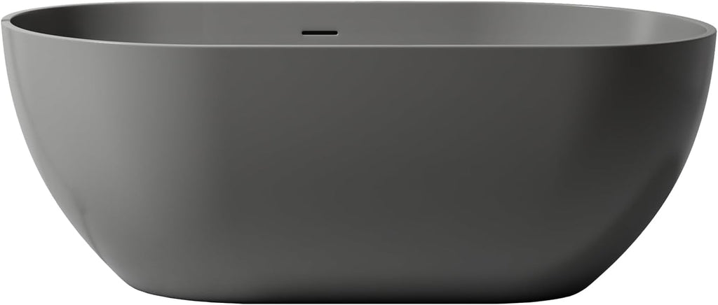 59' Premium Freestanding Stone Resin Bathtub, Oval Shape Solid Surface Dark Grey Soaking Tubs with Overflow and Pop-up Drain