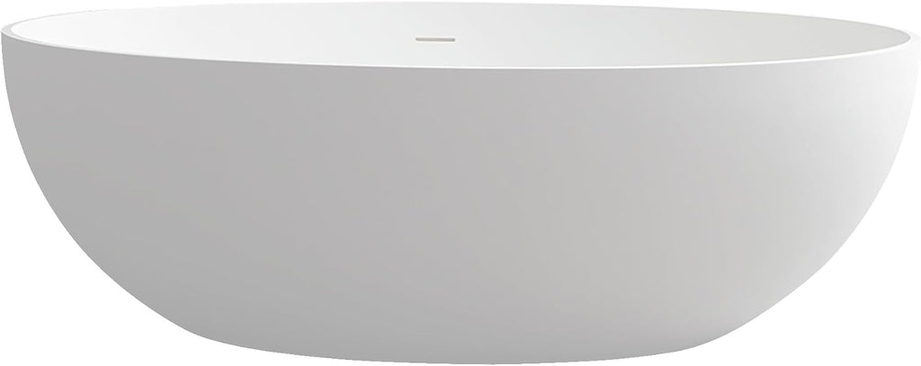67' Premium Freestanding Bathtub Solid Surface Soaking Tub with Overflow and Pop-up Drain, Matte White
