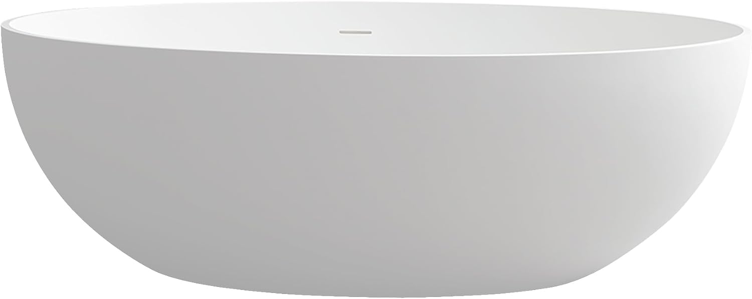 67' Premium Freestanding Bathtub Solid Surface Soaking Tub with Overflow and Pop-up Drain, Matte White