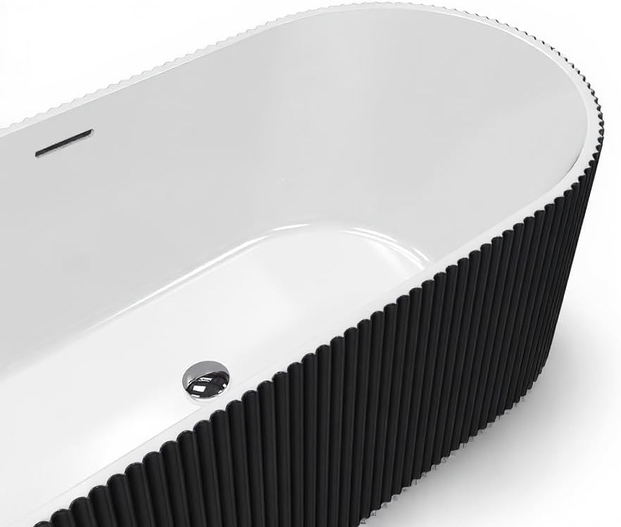 Freestanding Bathtub 59-inch,Acrylic Soaking Tub with Overflow Drain, CUPC Certified Thickened Design Glossy Black for Modern Bathroom