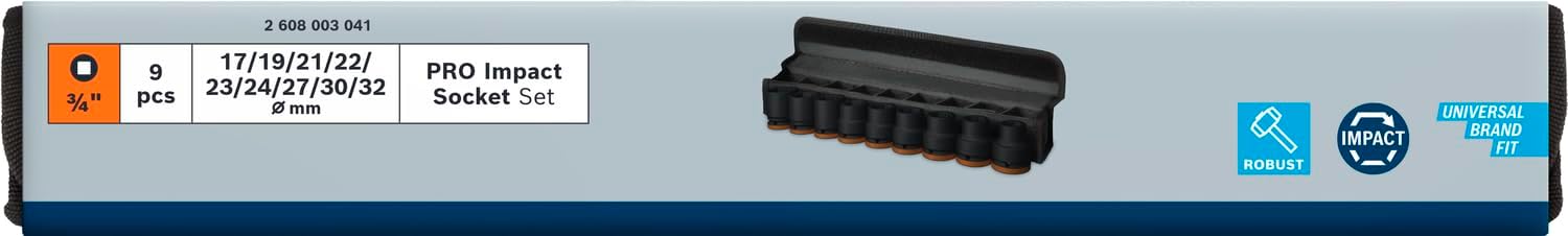 Bosch 9x PRO Impact Socket Set (63 x 56 mm, Professional Accessories Drill and Screwdriver)