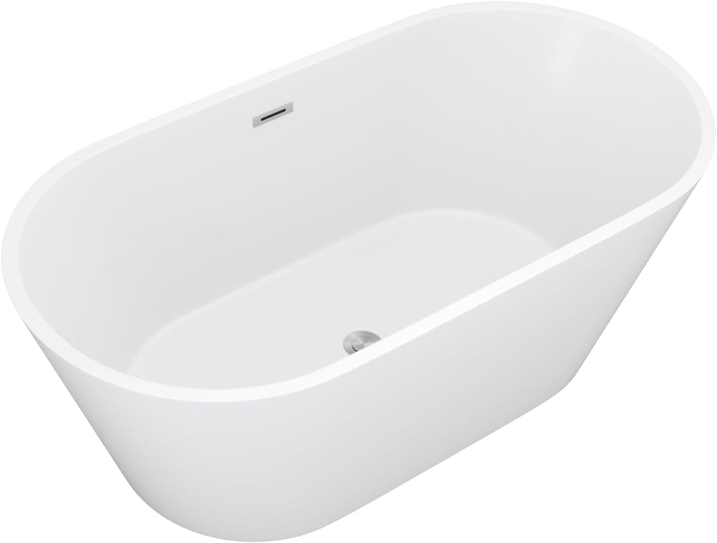59 Inch Freestanding Acrylic Bathtub White Roll Top Soaking Tub with Chrome Drain Glossy Finish for Modern Bathrooms, YSB9218