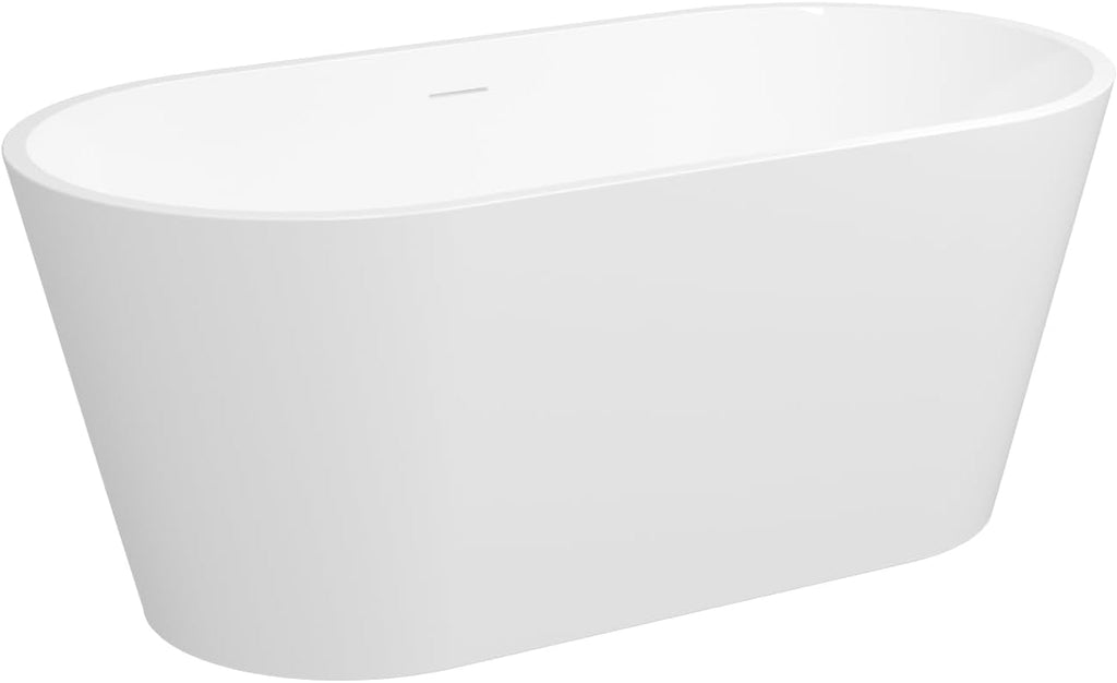 59' Acrylic Freestanding Bathtub, Modern & Contemporary Design Soaking Tub with Brushed Nickel Toe-tap Drain in Chrome and Integrated Slotted Overflow, Glossy White, cUPC Certified, 02136-BN