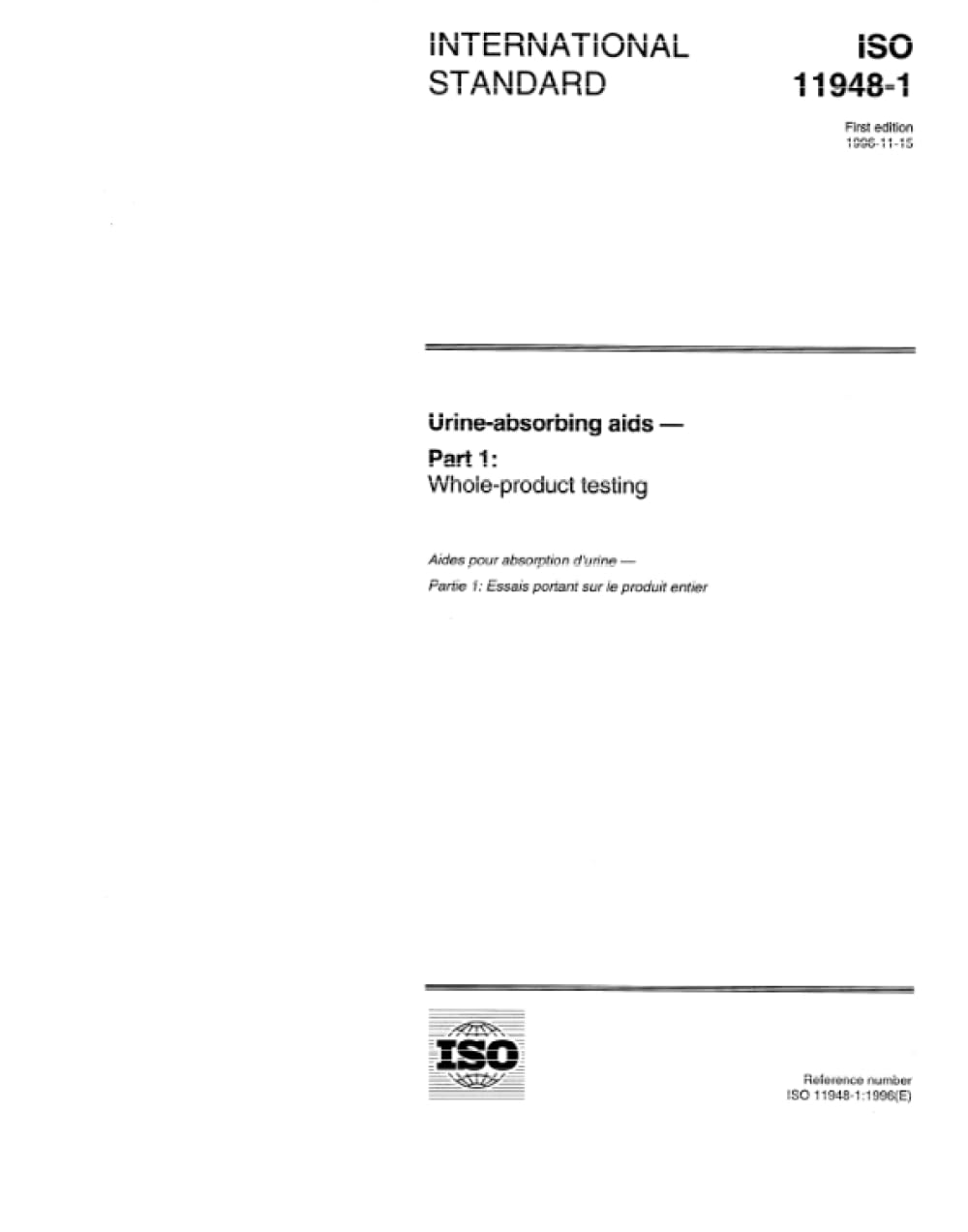 ISO 11948-1:1996, Urine-absorbing aids -- Part 1: Whole-product testing