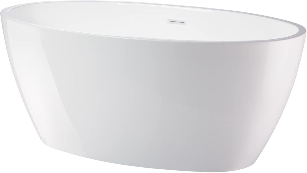 Vanity Art 59' X 32' Freestanding Bathtub | Home Improvement Bathtubs with Contemporary Design for Soaking and Bathing, Overflow and Pop-up Drain with UPC Certified, Acrylic, VA6834-PW-M
