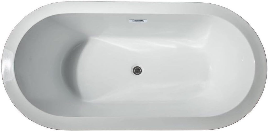 HomeStock Lure 67 in White Freestanding Acrylic Flatbottom Soaking Bathtub with Chrome Hardware
