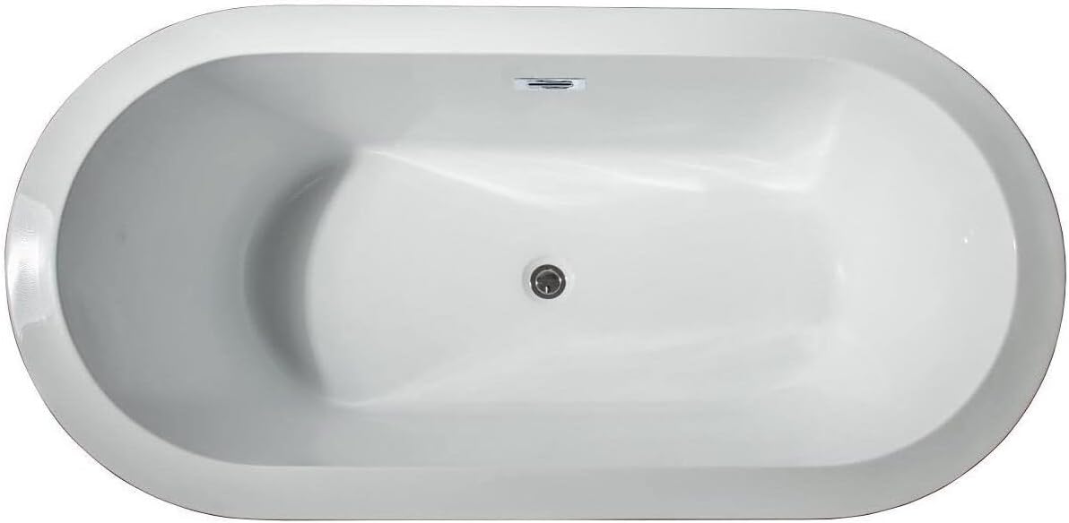 HomeStock Lure 67 in White Freestanding Acrylic Flatbottom Soaking Bathtub with Chrome Hardware