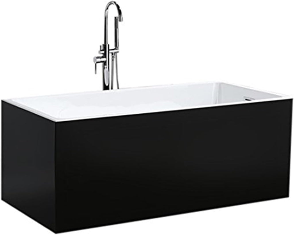 HomeStock 59 Inch Freestanding Bathtub - Black Acrylic Soaking Tub for Bathroom