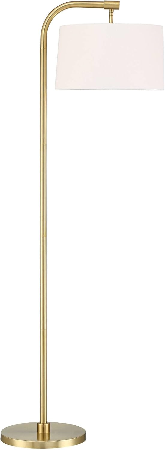 360 Lighting Serra Modern Art Deco Arc Floor Lamp Standing 64' Tall Warm Gold Metal White Linen Blend Fabric Tapered Drum Shade for Living Room Reading Family Bedroom Office House Home