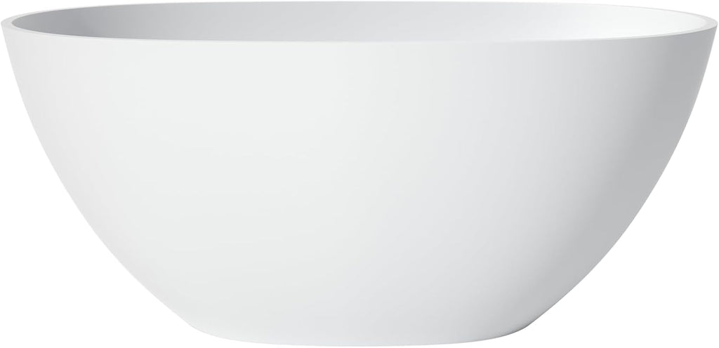 51' Modern Solid Surface Freestanding Bathtub,Oval Shape Stone Resin Soaking Tubs with Pop-up Drain and Overflow, Matte White