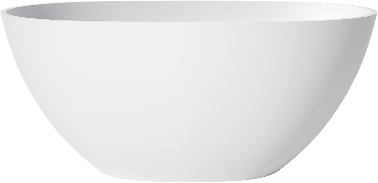 51' Modern Solid Surface Freestanding Bathtub,Oval Shape Stone Resin Soaking Tubs with Pop-up Drain and Overflow, Matte White
