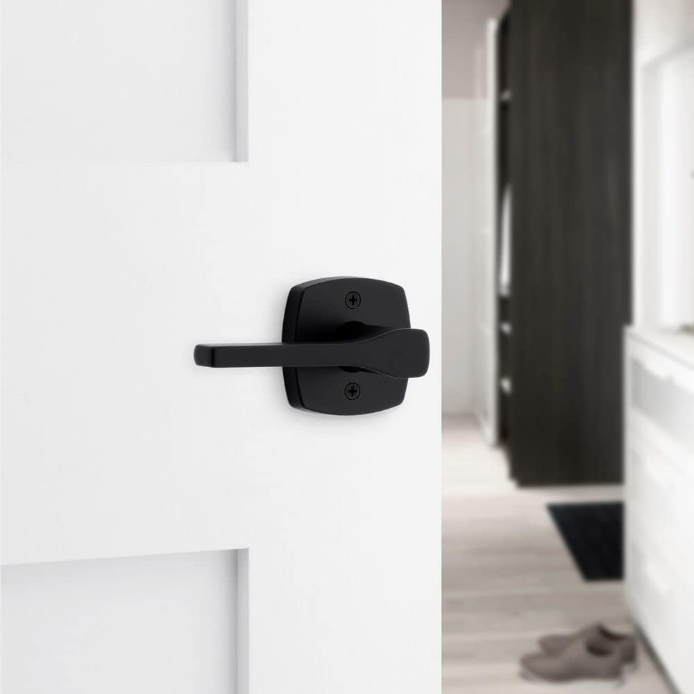 Kwikset Tripoli Lever Interior Privacy Door Handle with Lock, Door Lever for Bathroom and Bedroom, Matte Black Reversible Keyless Turn Lock, with Microban Protection (Pack of 8)