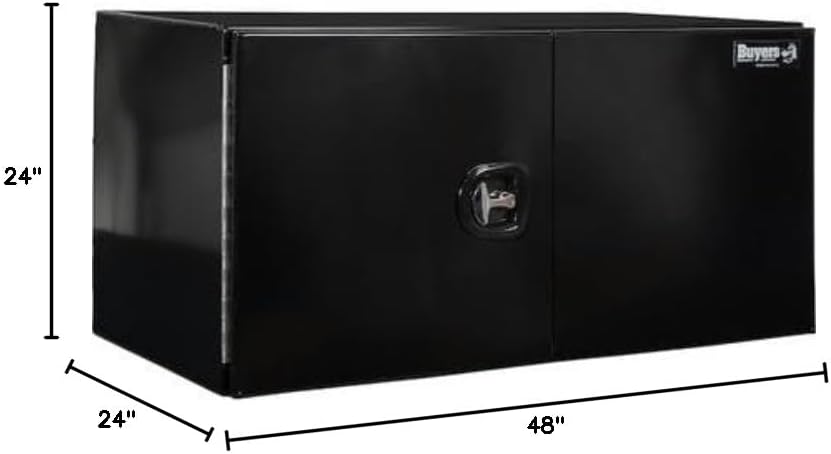 Buyers Products 1705840 Underbody Tool Box With Barn Door, 24x24x48 Inch, Black Powder-Coated, Made in USA, .100 inch Smooth Aluminum, 3-Point Locking, Truck Storage Toolbox For Work Vehicles