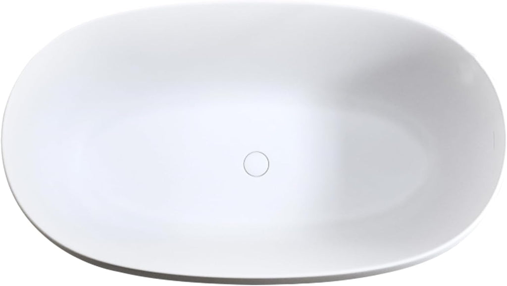 Deep Soaking Bath Tub 47' Freestanding Solid Surface Resin Stone Bathtub Modern Stand Alone Tub with Pop-Up Drainage and Overflow Pipes for Small Space, Matte White