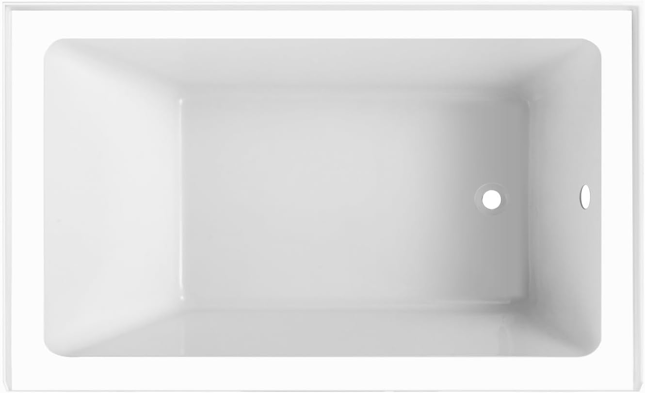 Aqua Eden VTAP5436R22 54-Inch Acrylic 3-Wall Alcove Tub with Right Hand Drain, Glossy White