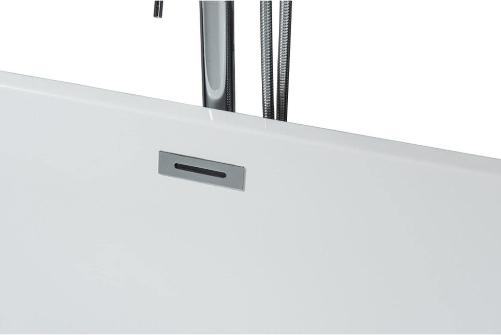 HomeStock Lure 67 in White Freestanding Acrylic Flatbottom Soaking Bathtub with Chrome Hardware