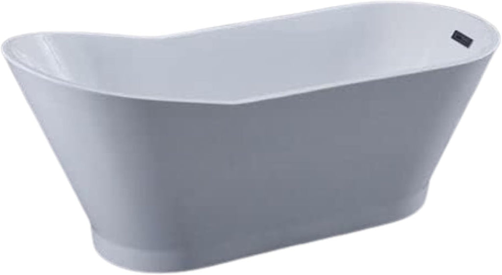 Melun 67' Freestanding Acrylic Bathtub with Chrome Drain, Glossy White Seamless Soaking Tub, Fiberglass Reinforced with Leveling Legs, 52 Gal Capacity