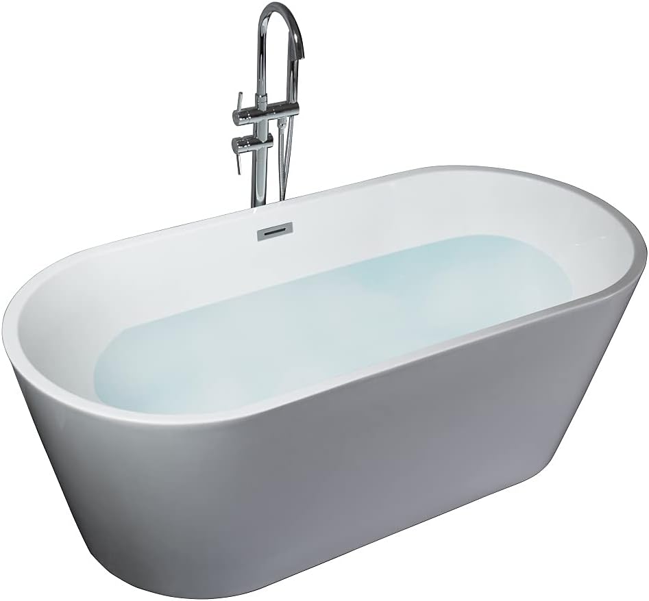 Melina 59 in. Freestanding Acrylic Flatbottom Soaking Bathtub in White