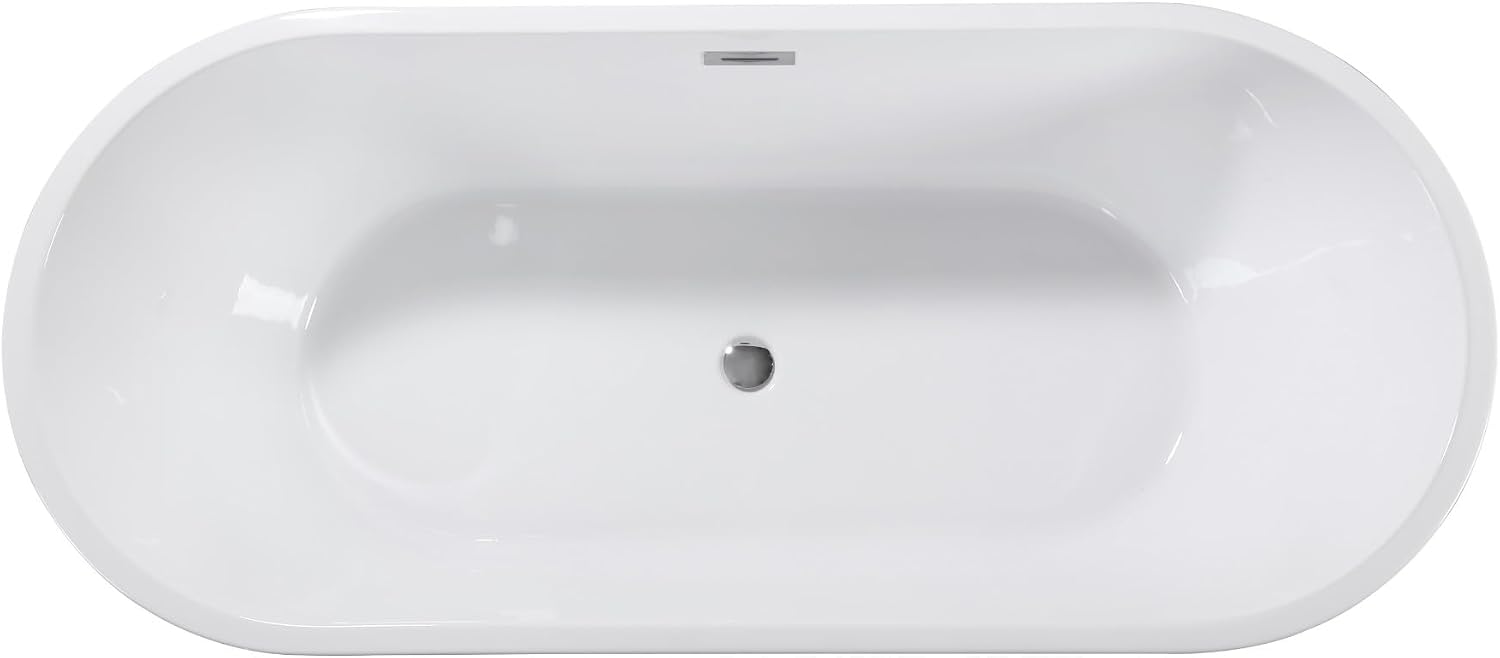 59' Acrylic Freestanding Bathtub with Unique Pleated Design: Spacious Oval Shape, Gloss Black Finish, Chrome Overflow & Pop-Up Drain