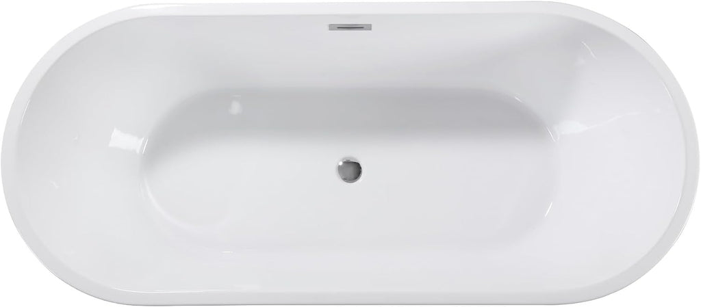 59' Acrylic Freestanding Bathtub with Unique Pleated Design, Spacious Oval Shape, Gloss Black Finish, Chrome Overflow & Pop-Up Drain