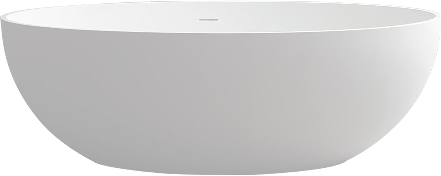 Cacciar 67' Solid Surface Freestanding Oval Soaking Bathtub in Matte White