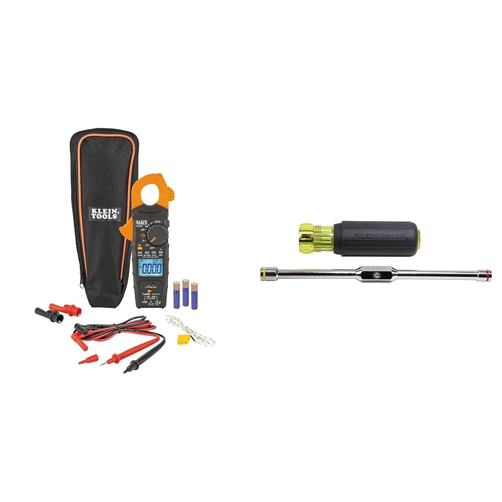 Klein Tools CL445 HVAC Clamp Meter and Klein Tools 65064 Hex Head 2-in-1 Nut Driver