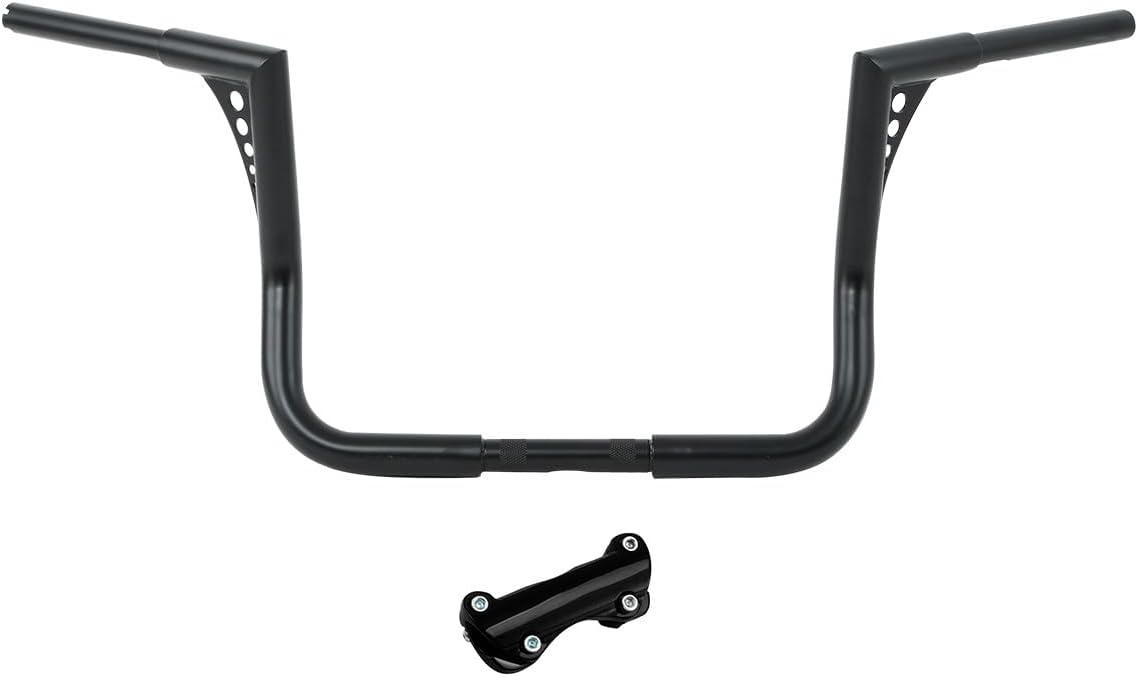 TCT-MOTORPARTS Black 12' Rise Ape Hangers Bars 1-1/4' Handlebars Fit for Harley Touring Electra Street Glide, Ultra Limited and Tri Glide models, Dressers, Baggers