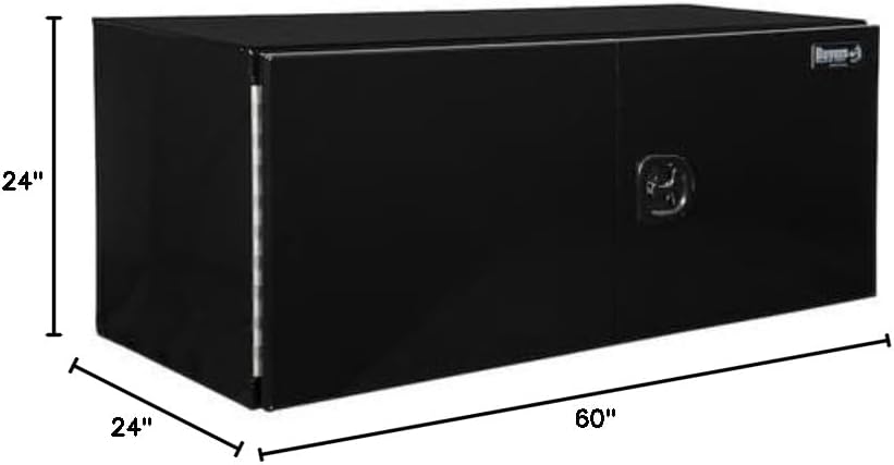 Buyers Products 1705845 Underbody Tool Box With Barn Door, 24x24x60 Inch, Black Powder-Coated, Made in USA, .100 inch Smooth Aluminum, 3-Point Locking, Truck Storage Toolbox For Work Vehicles