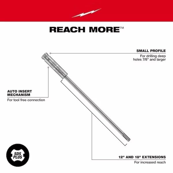 48-20-6940 12 in. for Milwaukee Tool Plus-Lok SDS-Plus Extension