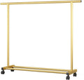Mobile Clothes Rack - Bold Heavy Duty Rolling Garment Hanging Racks with Locking Wheels, for Bedroom, Closet, Laundry Room & Dorm,Gold,150CM