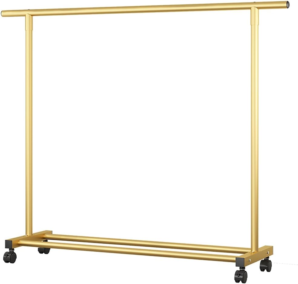Mobile Clothes Rack - Bold Heavy Duty Rolling Garment Hanging Racks with Locking Wheels, for Bedroom, Closet, Laundry Room & Dorm,Gold,150CM