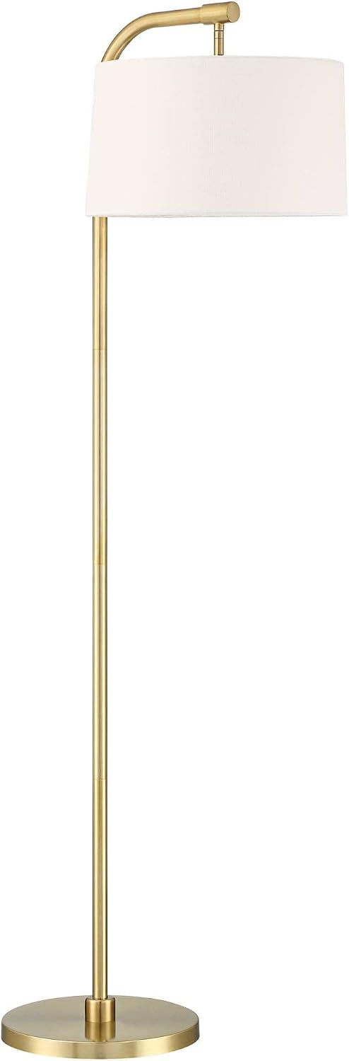 360 Lighting Serra Modern Art Deco Arc Floor Lamp Standing 64' Tall Warm Gold Metal White Linen Blend Fabric Tapered Drum Shade for Living Room Reading Family Bedroom Office House Home