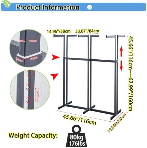 Heavy Duty Metal Garment Rack - Adjustable Way Retail Clothing Display with Shelves for Hanging Clothes (Black)
