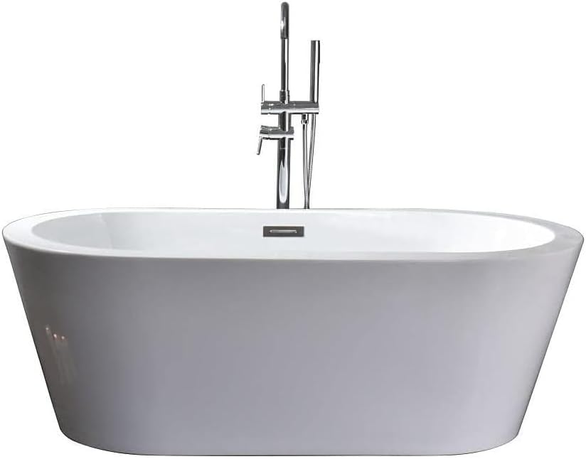 HomeStock Lure 67 in White Freestanding Acrylic Flatbottom Soaking Bathtub with Chrome Hardware