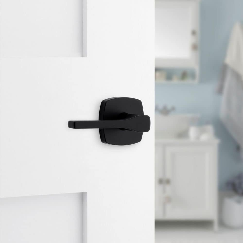 Kwikset Tripoli Lever Interior Privacy Door Handle with Lock, Door Lever for Bathroom and Bedroom, Matte Black Reversible Keyless Turn Lock, with Microban Protection (Pack of 8)