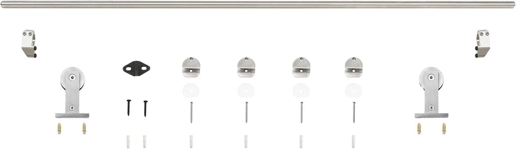 Miseno MBDH0606X78 78-3/4' Single Roller Round Rod Barn Door Hardware Kit - Champagne Brass
