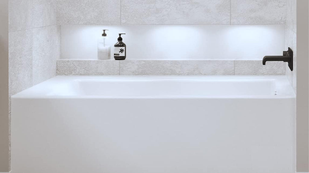Carver Tubs - ALR6030 - Alcove Modern White Fiberglass Soaking Bathtub for Bathrooms - White Rectangle Modern Acrylic Tub w/Right Chrome Drain - Deep Relaxing Soak - 60' L x 30' W x 21.5' H