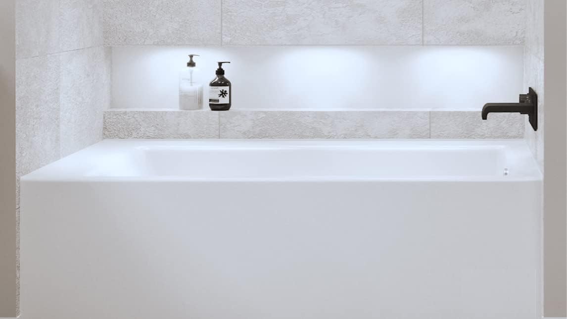 Carver Tubs - ALR6030 - Alcove Modern White Fiberglass Soaking Bathtub for Bathrooms - White Rectangle Modern Acrylic Tub w/Right Chrome Drain - Deep Relaxing Soak - 60' L x 30' W x 21.5' H
