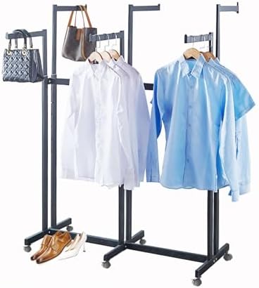 Heavy Duty Metal Garment Rack - Adjustable Way Retail Clothing Display with Shelves for Hanging Clothes (Black)