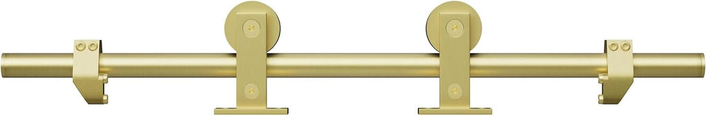 Miseno MBDH0606X78 78-3/4' Single Roller Round Rod Barn Door Hardware Kit - Champagne Brass