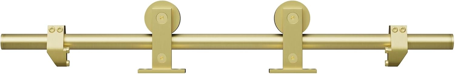 Miseno MBDH0606X78 78-3/4' Single Roller Round Rod Barn Door Hardware Kit - Champagne Brass