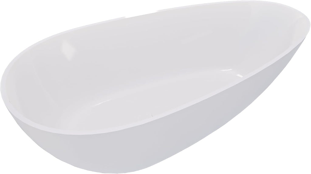 Kaimei 59-Inch Oval Stone Resin Freestanding Bathtub | Deep Soaking Tub with Overflow & Pop-up Drain | Glossy White Spa Tub for Bathroom Relaxation