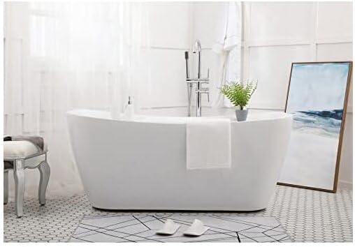 HomeStock Freestanding Bathtub 59 Inch - Modern Soaking Tub, Double Walled Acrylic, Adjustable Feet, White Finish