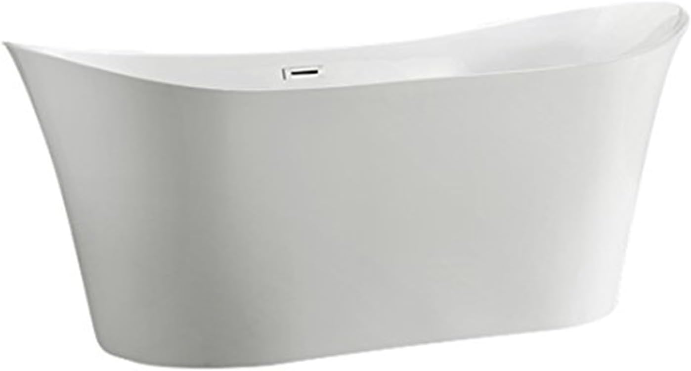 HomeStock Freestanding Bathtub 67 Inch - Modern Soaking Tub - Glossy White