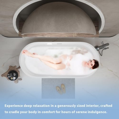 47-inch acrylic freestanding bathtub - acrylic soaking bathtub, white oval freestanding bathtub, with chrome-plated overflow and pop-up drain, CUPC certified. (59in)